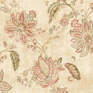 Seabrook Designs OF30001 Olde Francais Red and Green Toulouse Floral Wallpaper